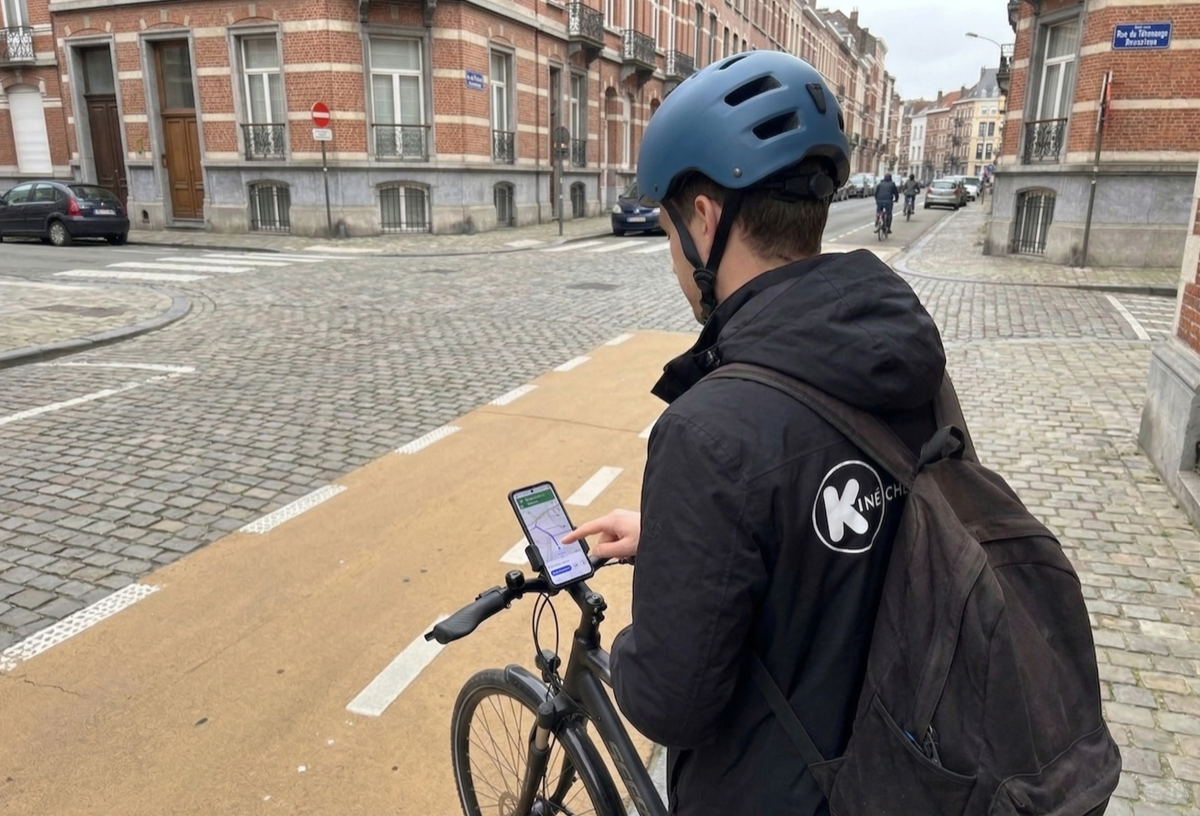 Kinésithérapeute Kinéchezvous se déplaçant à vélo à Bruxelles